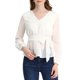thumbnail image 1 of INSPIRAR CHIC Blusa de Mujer con Cuello en V, Puntos Suizos, Manga de Linterna, Cintura con Lazo, Top de Chifón Peplum XL Blanco, 1 of 5