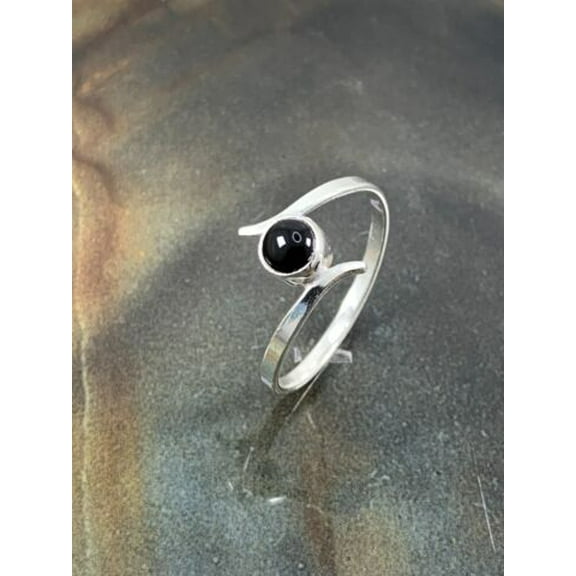 925 Sterling Silver Handmade Natural Round Black Onyx Gemstone Fine Ring Jewelry