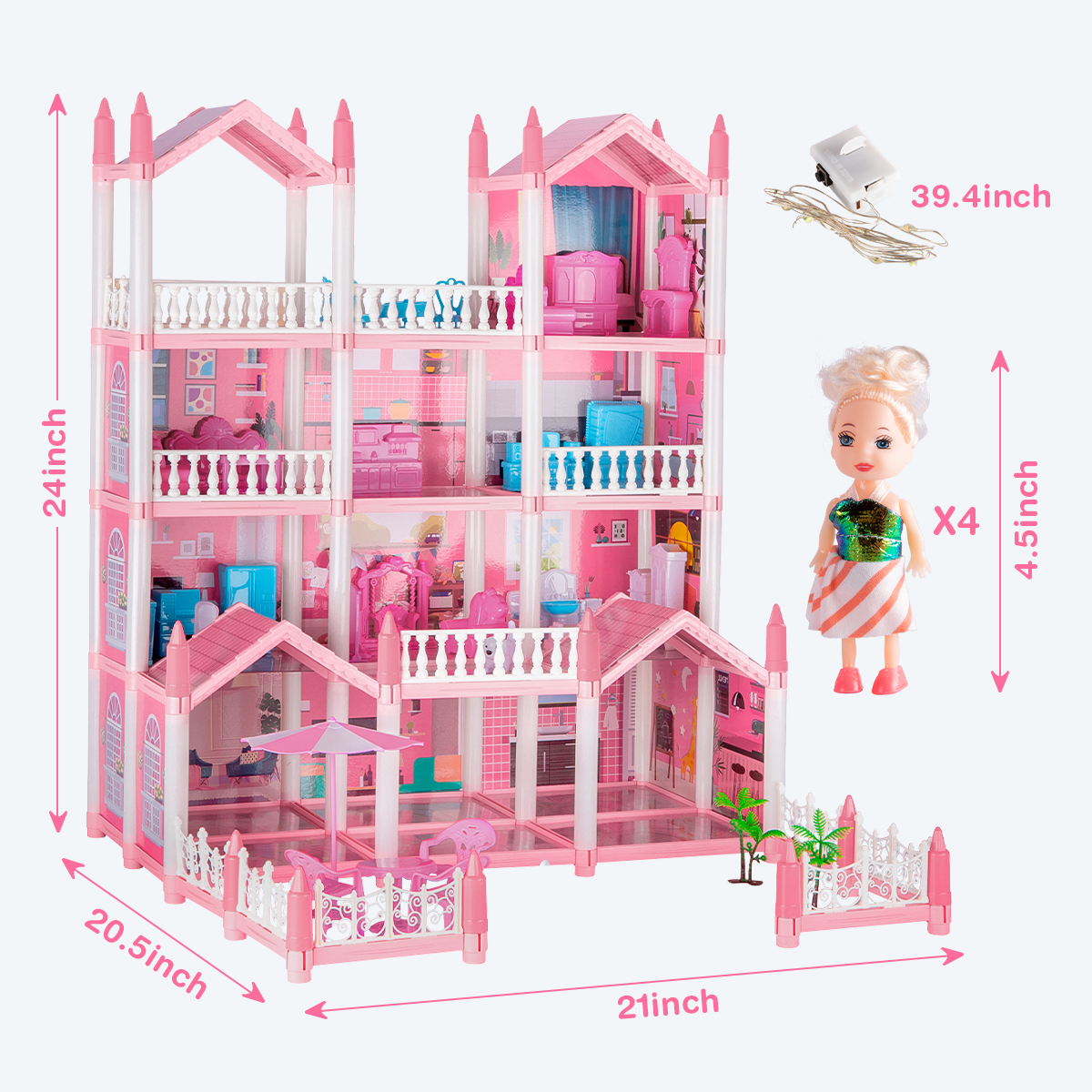  Doll House, Dream House with 11.5 Inch Dolls, 2-Story Dollhouse  w/Plastic Walls, Lights, Stairs, Large Furnitures & Accessories, Playhouse  Dreamhouse Gift for 3 to 12 Year Olds Girls Kids : Toys