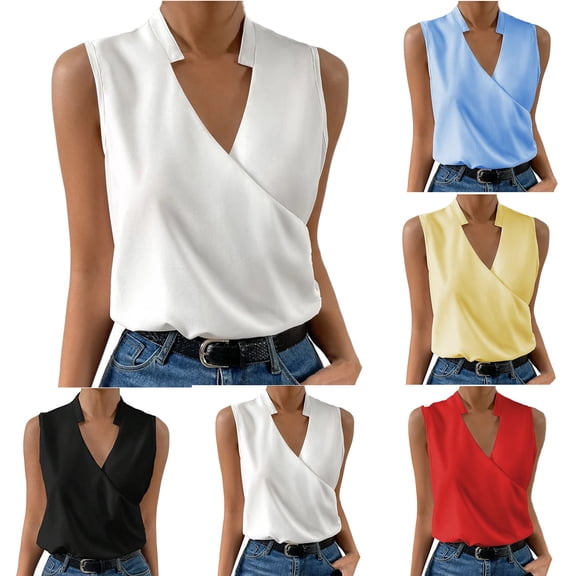 CHUMUD Womens Loose Fit Tank Tops Sleeveless V Neck Business Work Shirts Summer Trendy Casual