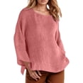 thumbnail image 1 of Camiseta de manga larga y cuello redondo de color liso para mujer: estilo informal y holgado, tejido de poliéster para los días más frescos., 1 of 5