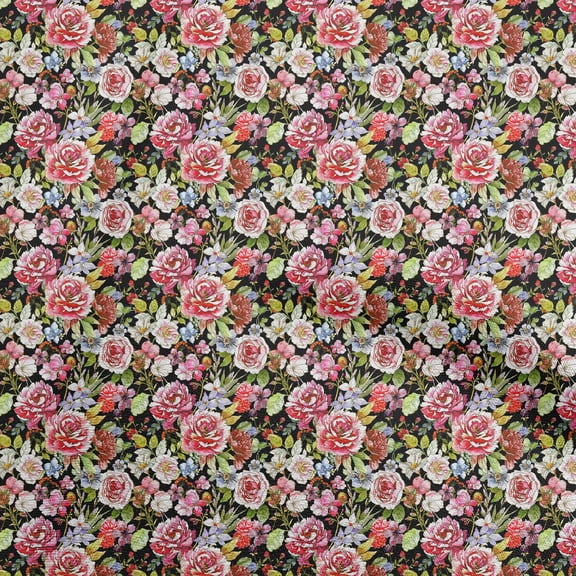 oneOone Polyester Spandex Black Fabric Florals Diy Clothing Quilting Fabric Print Fabric By Yard 56 Inch Wide