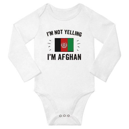

I m Not Yelling I m Afghan! Baby Long Sleeve Romper Bodysuit (White 12 Months)