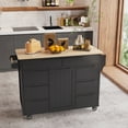 thumbnail image 2 of Kitchen Cart with Rubber Wood Countertop , Kitchen Island has 8 Handle-Free Drawers Including a Flatware Organizer and 5 Wheels for Kitchen Dinning Room, Black, 2 of 11