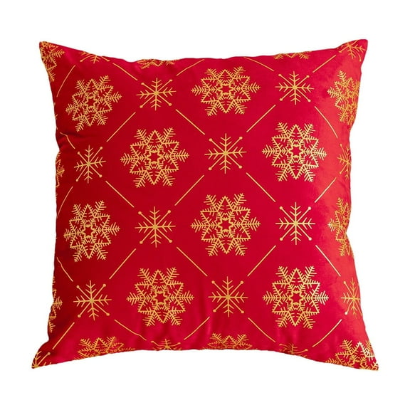 Beautynvta Christmas Pillow Cover, 18x18 Inch Gold Snowflake Printed Throw Pillowcase, Red Xmas Pillow Cover, Soft Plush Holiday Cushion Cover for Sofa Couch Bed Home Decor