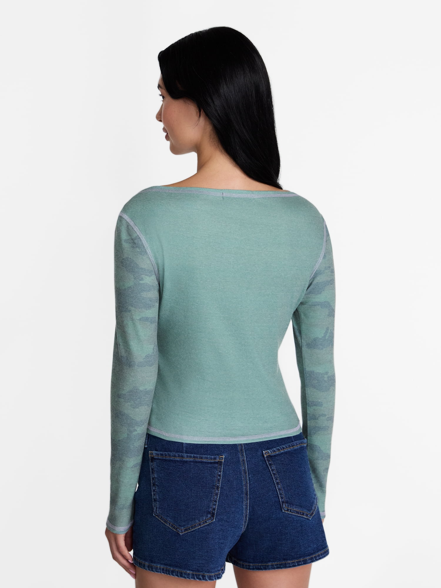 Madden NYC Women's Boatneck Graphic Top with Long Sleeves, Sizes XXS-XXL