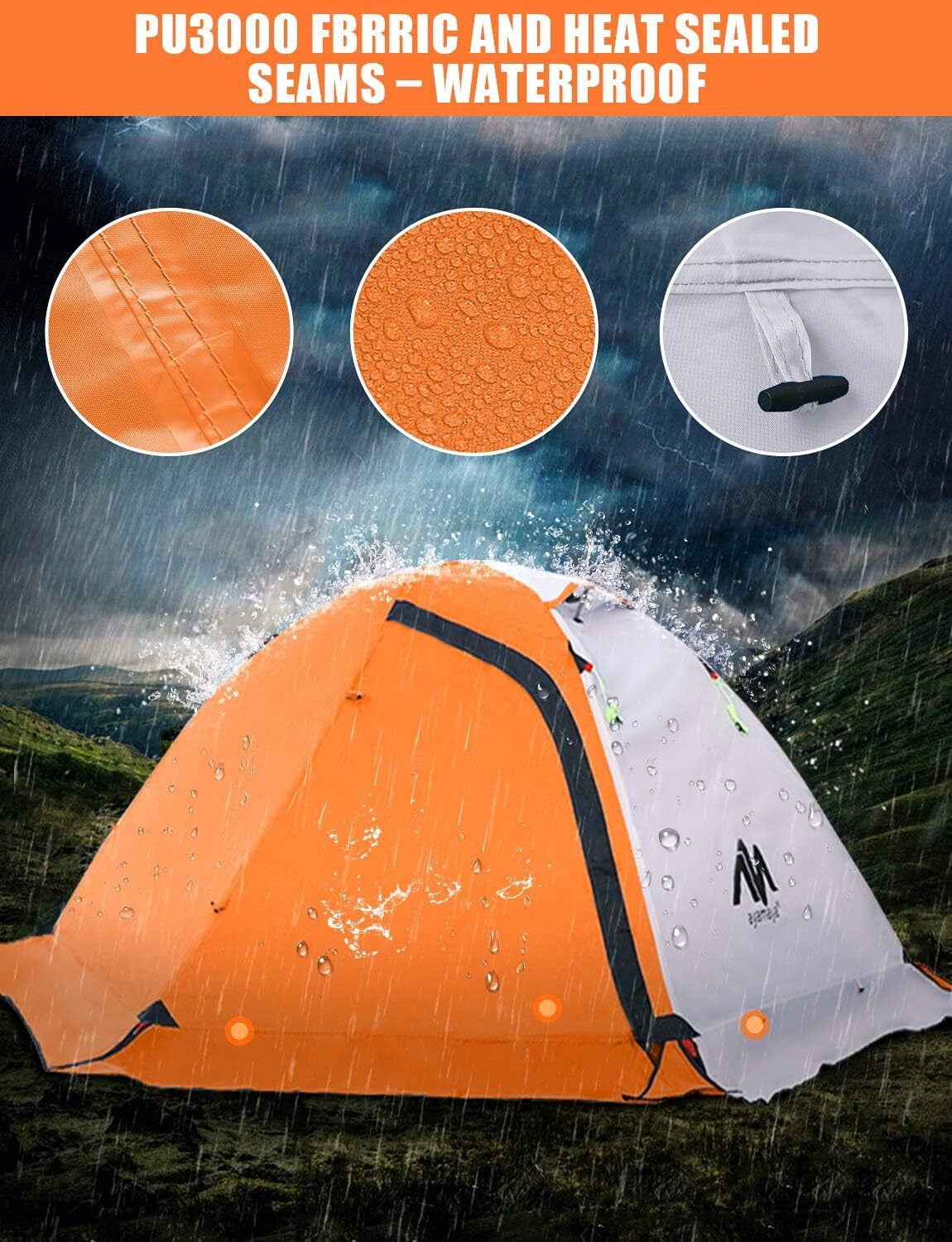 IC ICLOVER 4 Season Backpacking Tent for 2 Person Ultralight Waterproof All Weather Double Layer Camping Tents for Backpacker Outdoor Hiking Survival - Orange