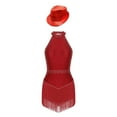 thumbnail image 3 of Miutii Kids Girls Jazz Latin Dance Leotard Dress Sleeveless Shiny Sequin Tassel Bodysuit with Hat Burgundy L, 3 of 9