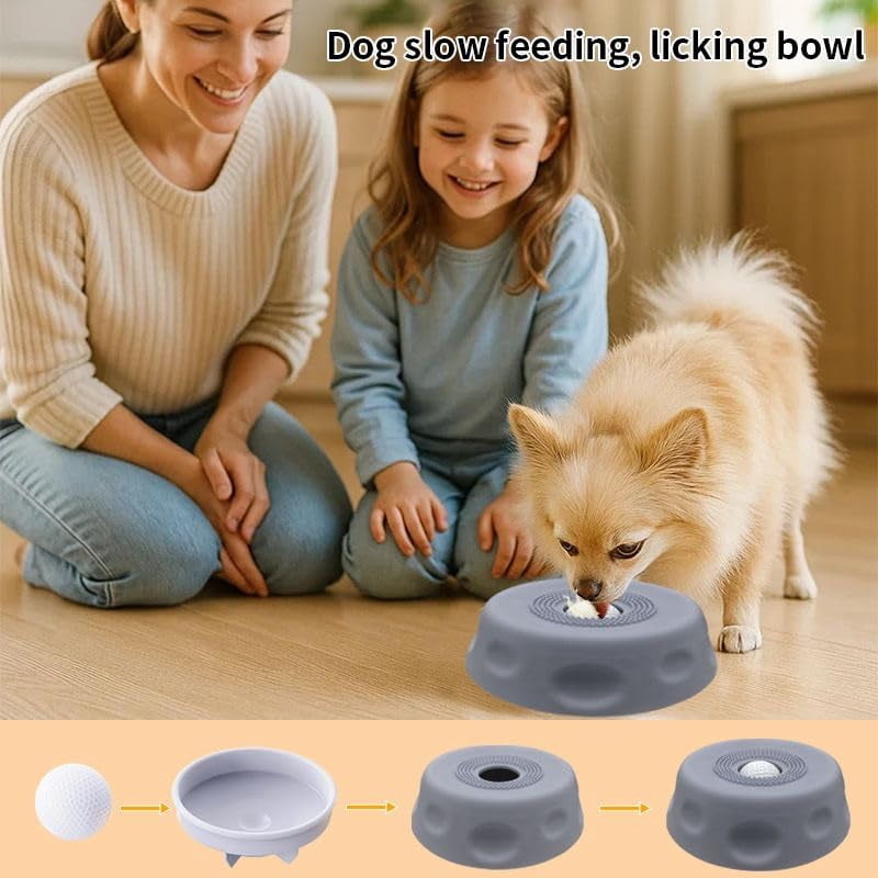Slow Feeder Dog Lick Bowl with Rolling Ball, Lick and Roll Bowl for Dogs, Anti-Slip Silicone Puzzle Feeder for Liquid Treats, Anxiety Relief Toy for Dogs Cats（Blue）