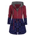 thumbnail image 2 of Pompotops Women Autunm And Winter Printed Splicing Long Sleeve Drawstring Suit Cardigan Coat Tops Hooded Windbreaker Clearance, 2 of 7