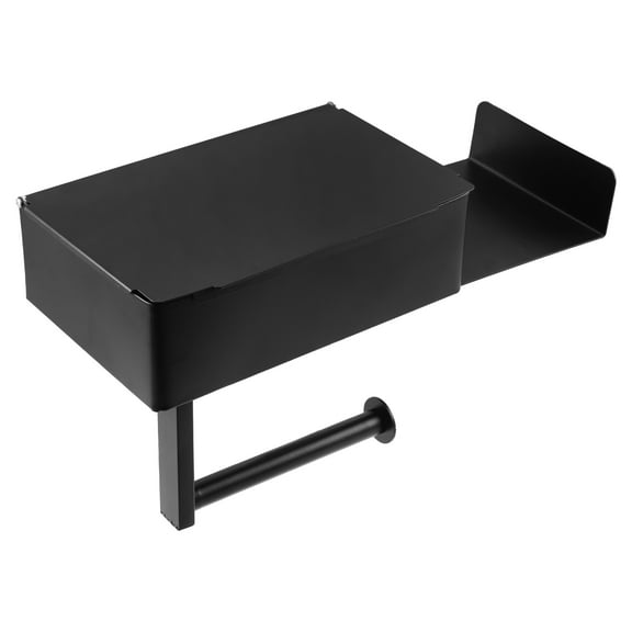 Unique Bargains Toilet Paper Holder Toilet Roll Tissue Holder Wall Mount for Kitchen Bathroom With Phone Shelf Black