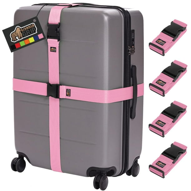 Correas de equipaje GORILLA GRIP Heavy Duty, paquete de 4, ajustables, rosas
