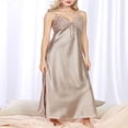 thumbnail image 3 of YOPTOP Robe de Pyjama pour Femmes en Satin Soyeux Longue Tenue de Nuit à Col en V, beige, G, 3 of 6