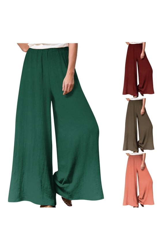 Wide Leg Palazzo Pants for Women 2023 Solid Color Elastic High Waisted Boho Pant Casual Flowy Baggy Beach Lounge Trousers