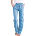 thumbnail image 3 of Pantalones de lino de algodón para mujer Pantalones casuales de cintura elástica pantalones de pierna recta 2024 con cordón sueltos y cómodos pantalones palazzo con bolsillos, 3 of 5