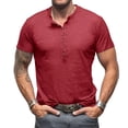 thumbnail image 1 of Tops para hombre, blusas y camisas de manga corta con cuello redondo para hombre. Blusa informal lisa de manga corta con cuello redondo y botones para hombre., 1 of 7