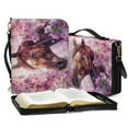 thumbnail image 3 of Kuiaobaty Horse Cherry Blossom Print Bible Cover with Handle and Shoulder Strap, PU Leather Carrying Case Tote Bag Waterproof Church Bag Book Accessories Christian Gift for Women Men, 2XL, 3 of 7