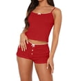 thumbnail image 4 of KIHOUT Women's Lace Trim Ribbed Knit Cami Top and Bow Detail Shorts 2 Piece Loungewear Pajama Set for Summer Sleep and Casual Lounging, 4 of 6