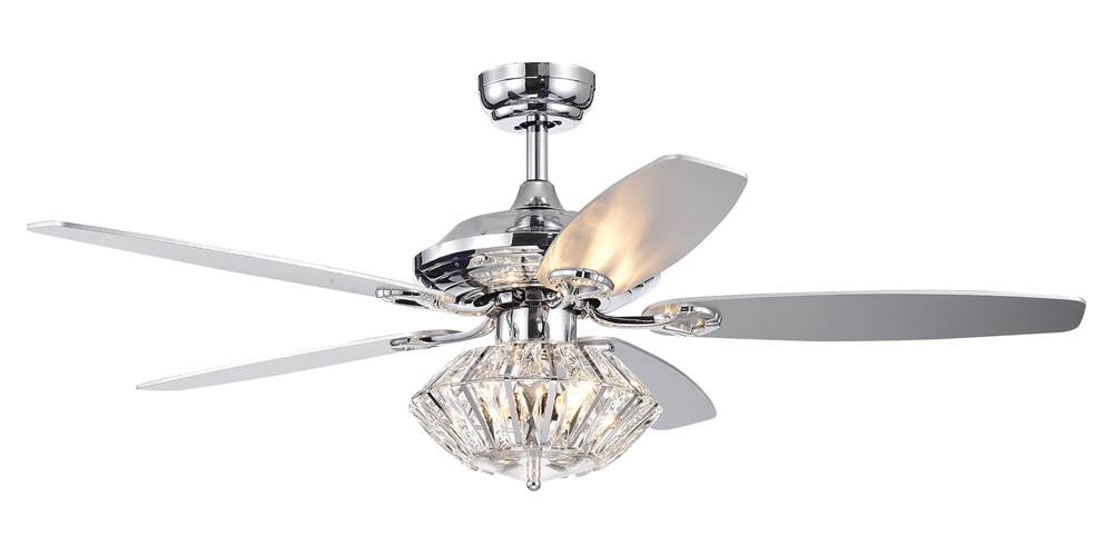 Makore Chrome 52 Inch Lighted Ceiling Fan With Crystal Shade Includes Remote And Light Kit Com - Crystal Ceiling Fan Light Shade