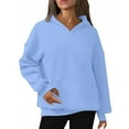 thumbnail image 4 of Oversized Hoodies for Women Long Sleeve V Neck Sweatshirt Solid Color Sport Casual Hoodie Drop Shoulder Pullover Fall Sweatshirts for Women, 4 of 5