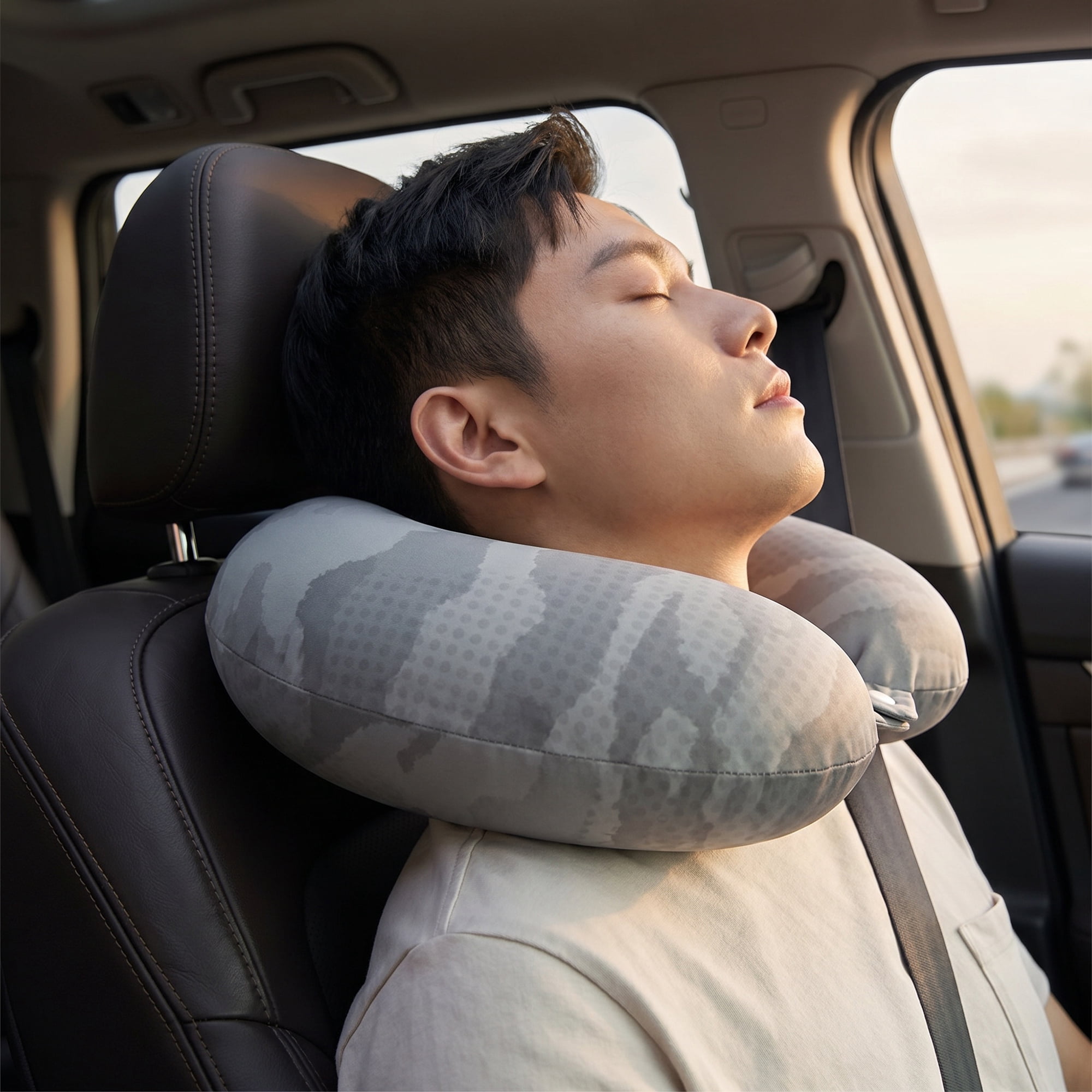 Unique Bargains Memory Foam Travel U Shape Neck Pillow with Buckle Gray 12"x12"x4"