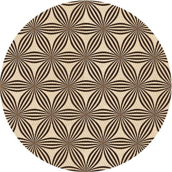 Ahgly Company Machine Washable Indoor Round Transitional Khaki Gold Area Rugs, 5' Round