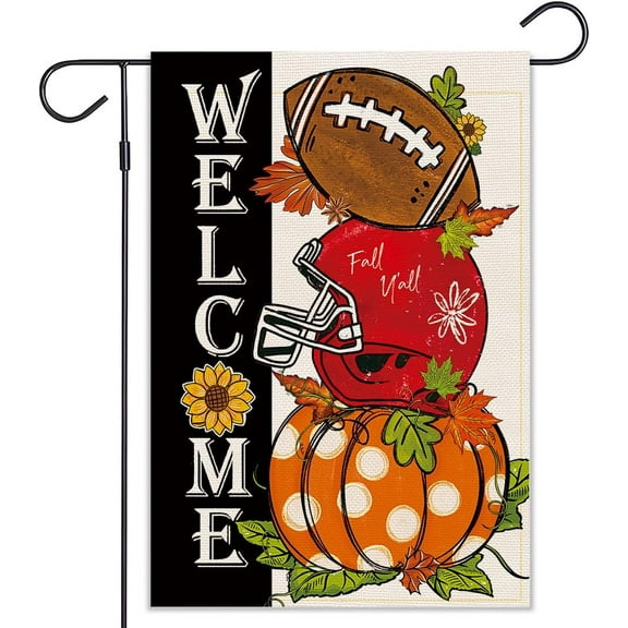 JANS.NO1 Welcome Fall Garden Flag For Outside Football Pumpkin Seasonal Burlap Flag Small Garden Flags Double Sided Clearance Helmet Fall Y'all Yard Flag Thanksgiving Holiday Mini Decoration black)