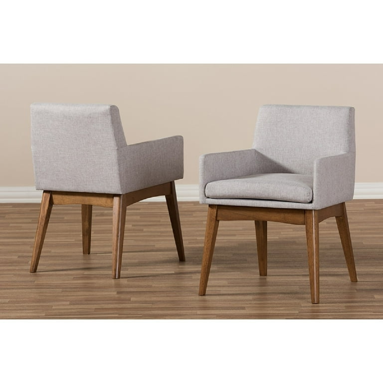 Baxton Studio Nexus Mid-Century Modern Walnut Wood Finishing Greyish Beige Fabric Dining Armchair - Set of 2 Baxton Studio Nexus Mid-Century Modern Walnut Wood Finishing Greyish Beige Fabric Dining Armchair - Set of 2