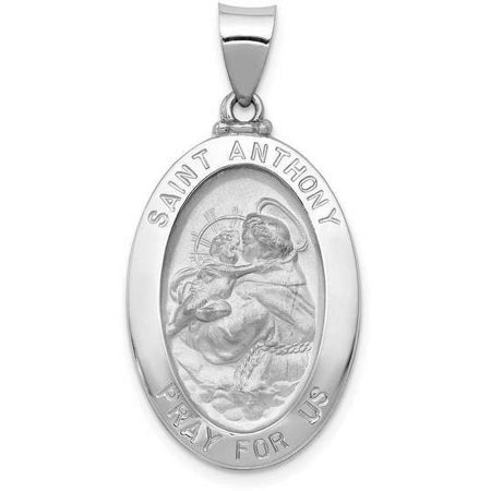 14k White Gold Polished and Satin St. Anthony Medal Pendant XR1292