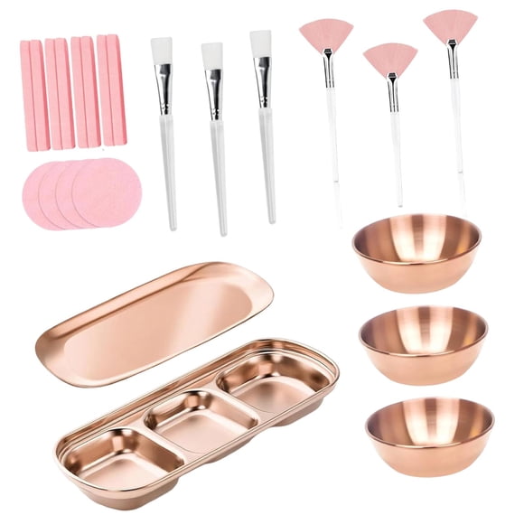 Juego de 23 cuencos y cepillos para mascarillas faciales, suministros de estética para tratamientos faciales, para uso doméstico en salones de belleza Oro rosa