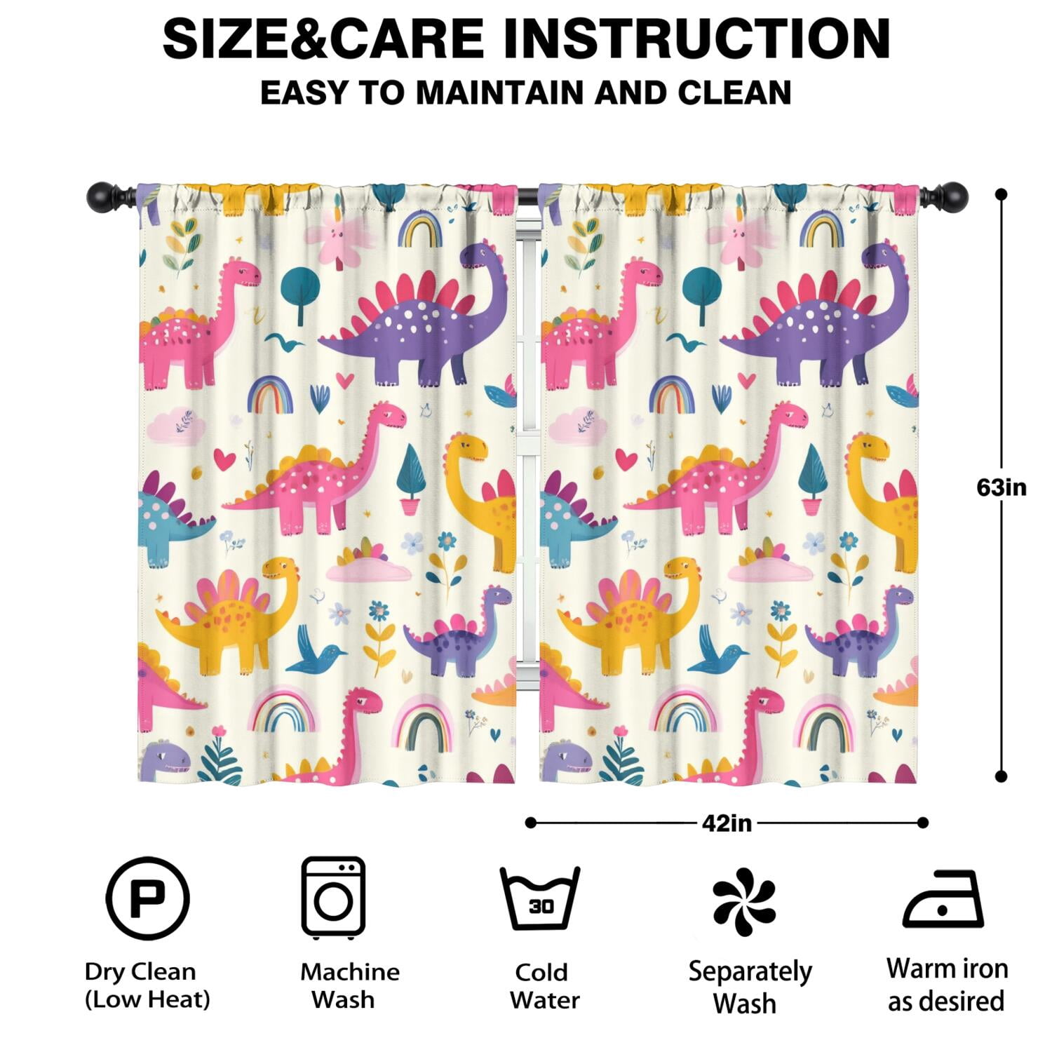 Blackout Kids Curtains,Cute Dinosaur Pattern Childrens Insulated Curtains Set Of 2,Bedroom Essentials,Toddler Room Decor 42x63in(106x160cm)