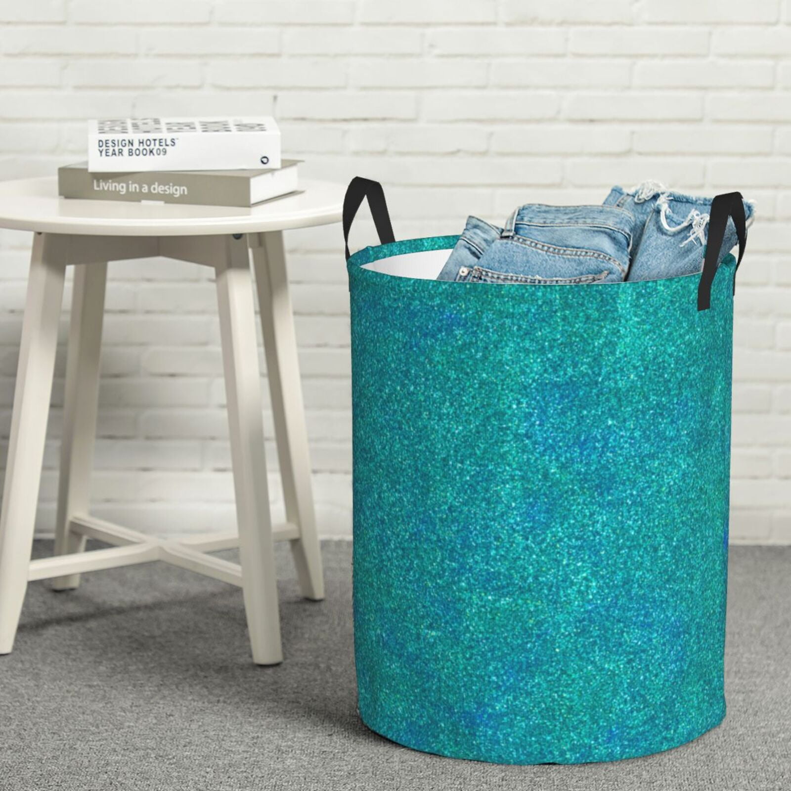 Xecao Blue Green Glitter Print Laundry Hamper Basket,designed for Blanket Storage and Nursery Clothes in the Bedroom