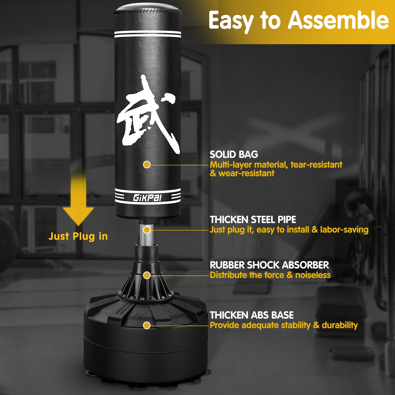 GIKPAL Freestanding Punching Bag 67''-180lbs with Stand Kickboxing Bag with 2 Hand Warps for Adult Youth，Black