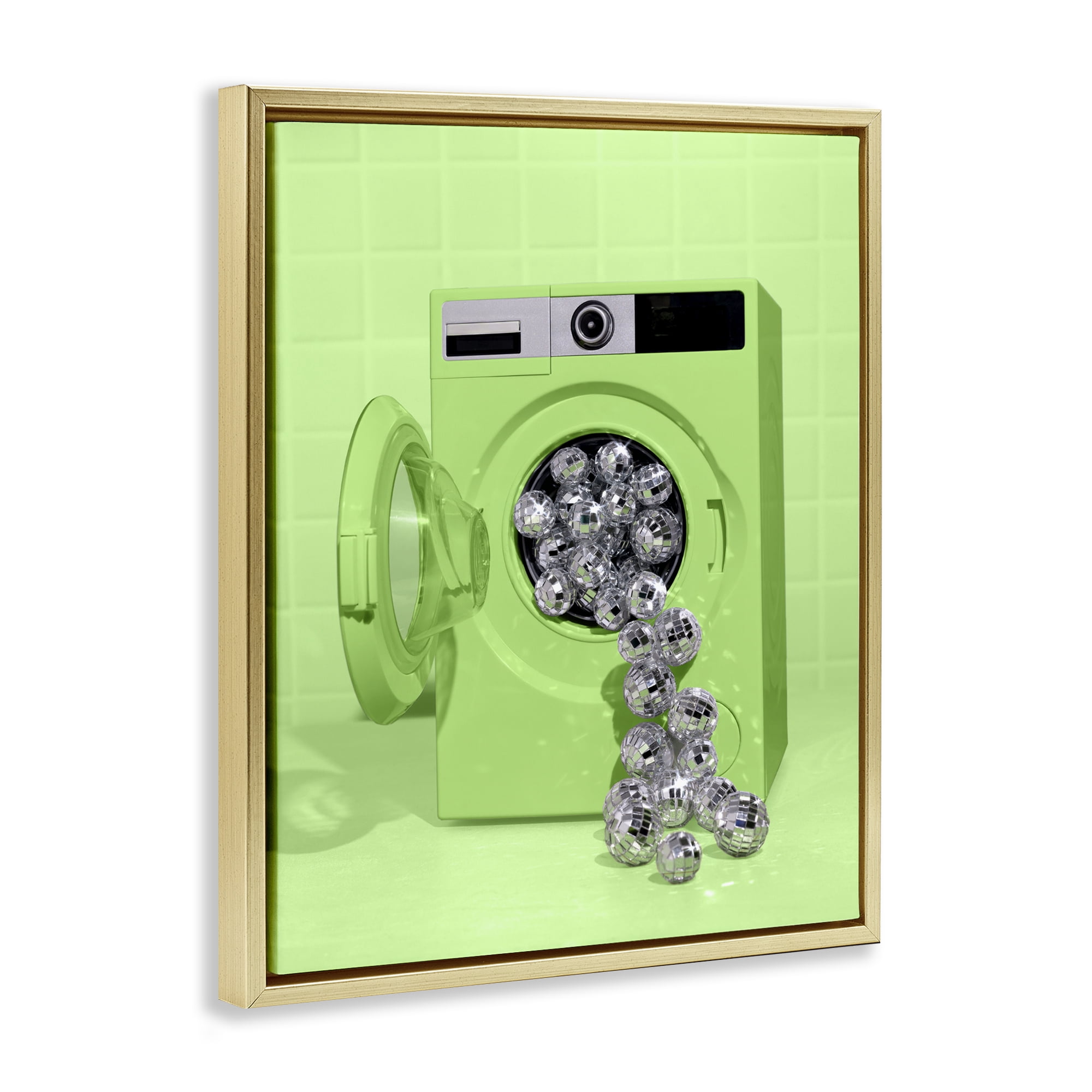 Stupell Industries Disco Laundry Machine over Lime Gold Framed Floater Canvas Wall Art, design by LISH Creative