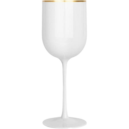 

(5 PACK) EcoQuality Plastic White Wine Glasses with Gold Rim - 12 oz Wine Glass with Stem Disposable Shatterproof Wine Goblets Reusable Elegant Drink Cups Tumbler for Weddings Party Receptions