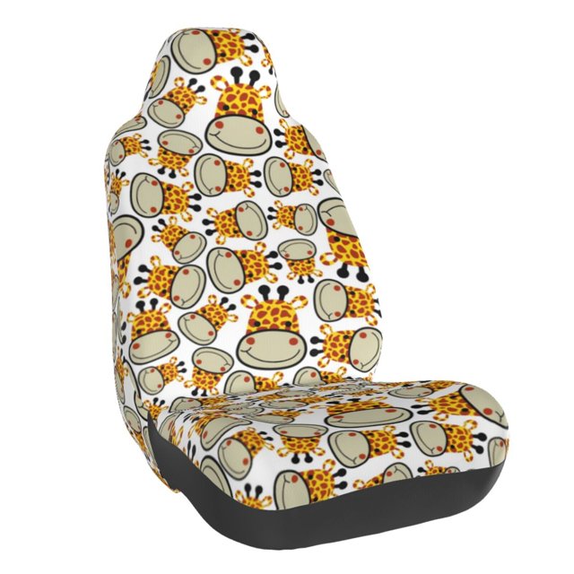 Wukai Giraffes Head Full Set Car Seat Covers with Soft Padding Universal Auto Front Seats Protector and Cushion Mat