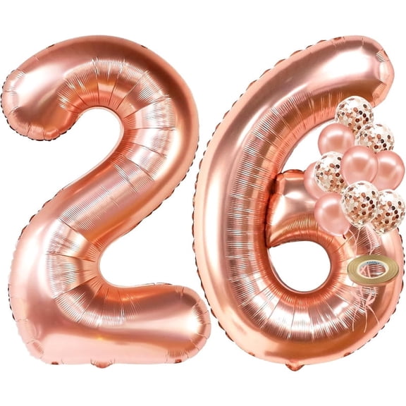 12Pcs Rose Gold 26th Birthday Party Decorations 32Inch Number 26 Foil Balloons 12Inch Latex Confetti Balloons for 26 Year Old Women Lady Birthday Anniversary Party Home Decorations Supplies