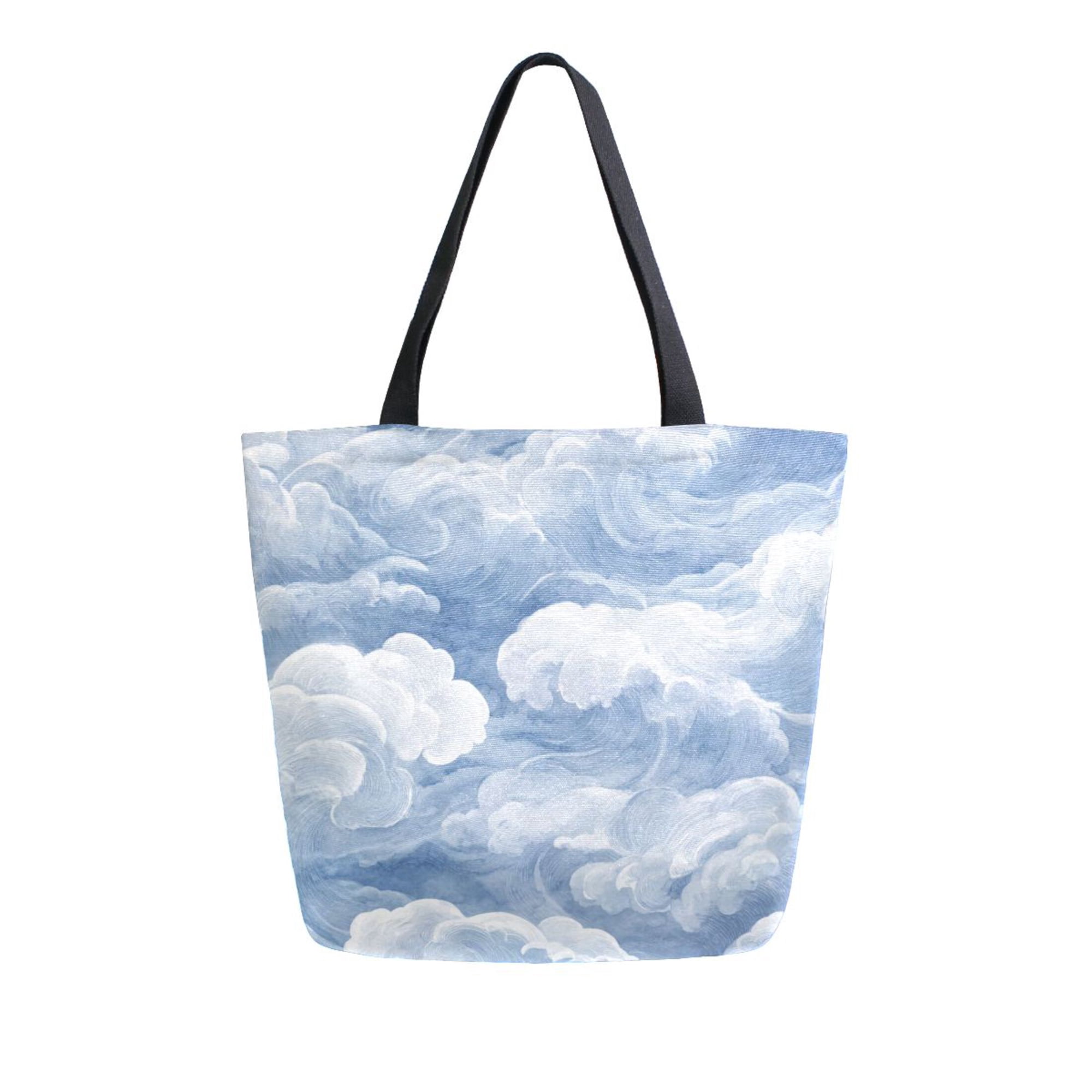 Large Opening Canvas Tote Bag Thickened Durable Shopping Bag Casual Commuter Handbag Lightweight Reusable Daily Bag Oriental Cloud Patterns