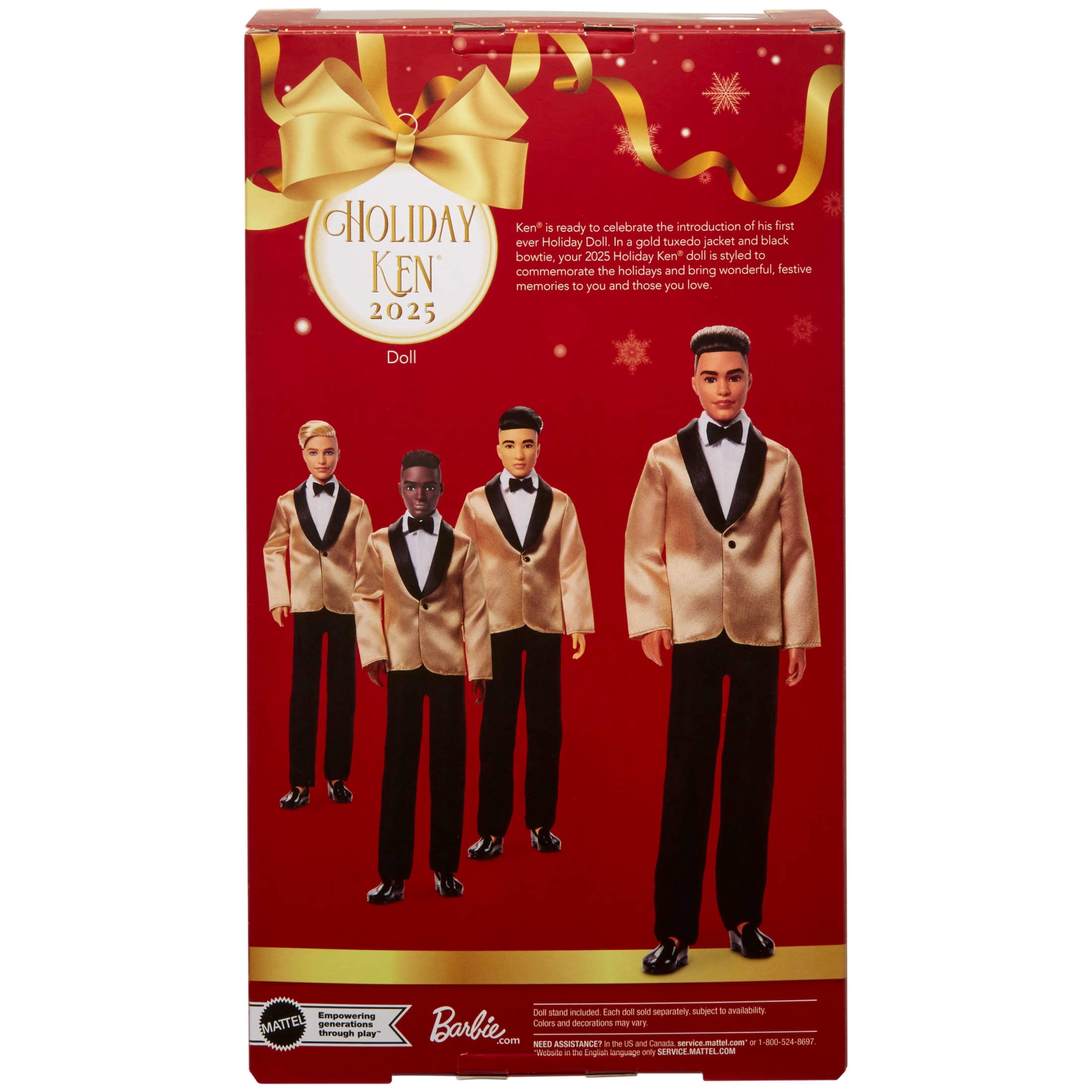 Barbie Signature 2025 Holiday Light Brown Hair Ken Collectible Fashion Doll wearing Full Suit with Golden Jacket