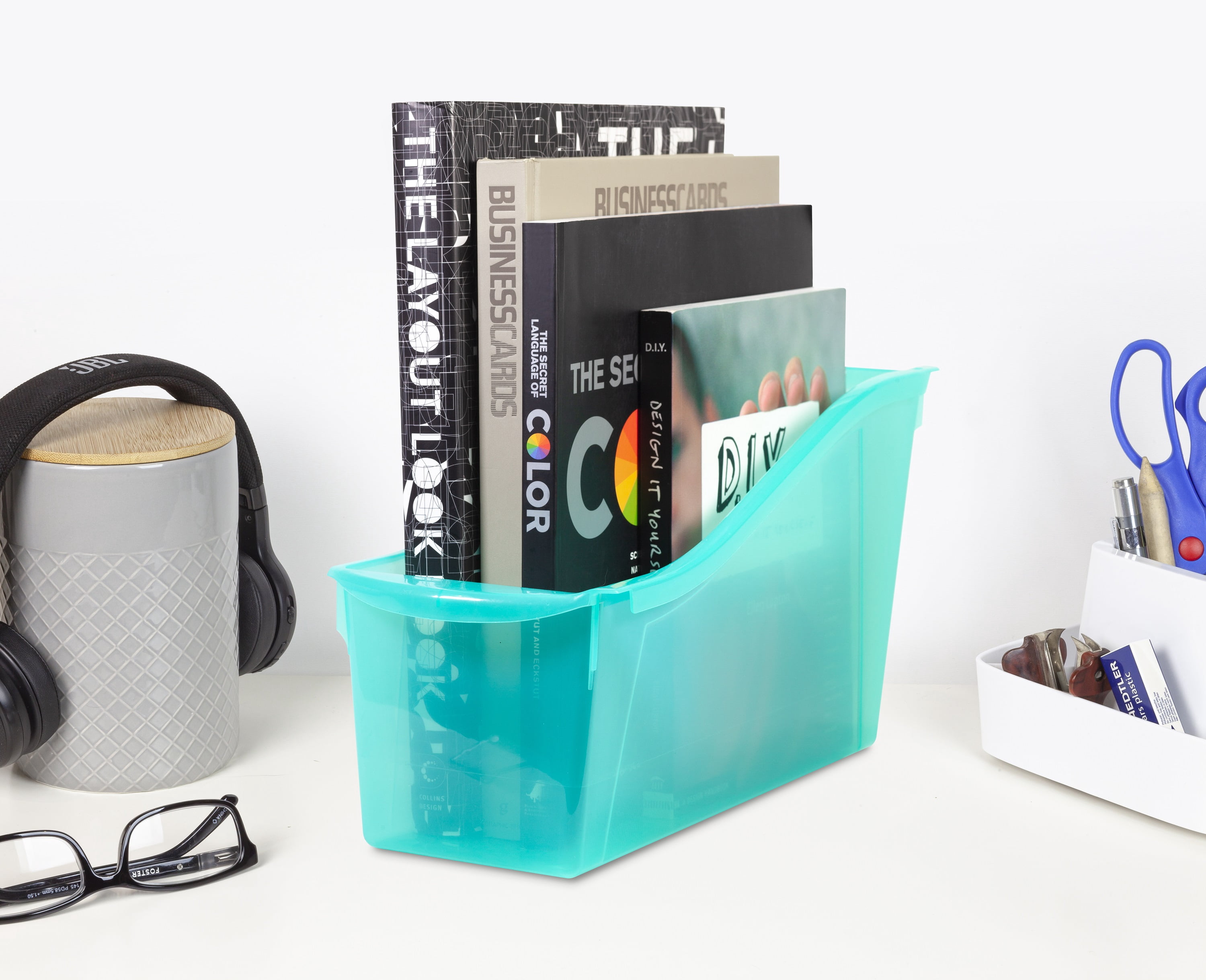 Pen+Gear Plastic Desktop Book Organzer Bin, Clear Green
