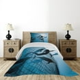 thumbnail image 3 of Ambesonne Mermaid Quilted Coverlet 2 Pcs, Flight of Dolphins, Twin Size, Blue, 3 of 5
