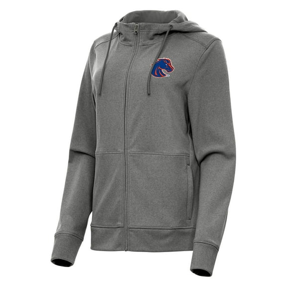 Women's Antigua Heather Black Boise State Broncos Seeker Full-Zip Hoodie