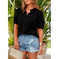 thumbnail image 4 of PRETTYGARDEN Women's Summer Button Down Shirts Short Lantern Sleeve V Neck Cotton Cute Dressy Casual Ladies Tops Blouses, 4 of 6