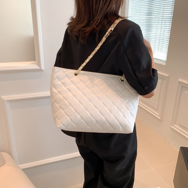 Bolso de hombro para mujer Cuero de PU acolchado Bolso de mano de gran capacidad Blanco FLhrweasw Nuevo