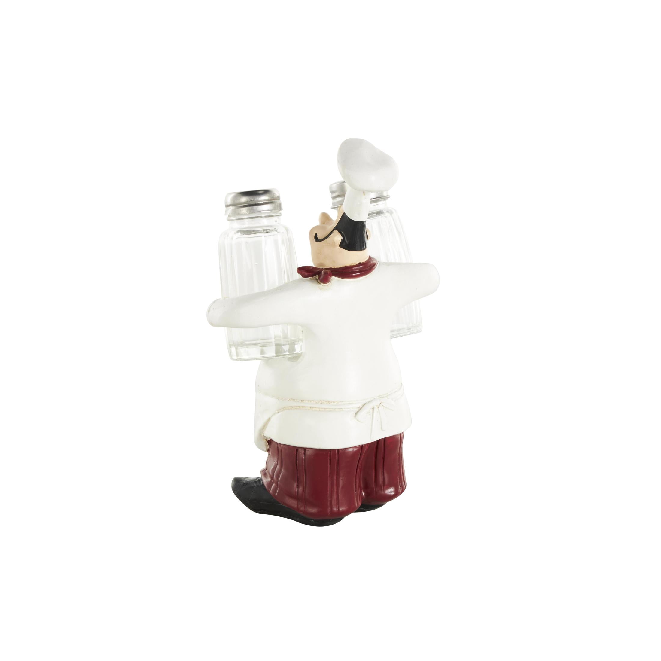 Chef 8.0" Polystone Figurine Salt and Pepper Shaker Holder with Red Accents, by DecMode