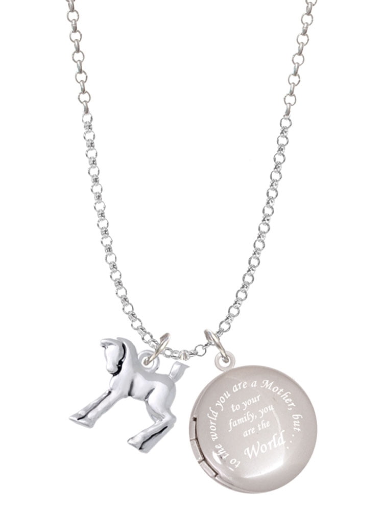 Delight Jewelry Silvertone Equestrian Horse To the World You are a Mother Locket Necklace