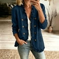 thumbnail image 2 of IROINNID Women's Solid Ruffle Denim Jacket Open Front Long Sleeve Double Button Down Casual Coat with Side Slit Pockets, 2 of 9