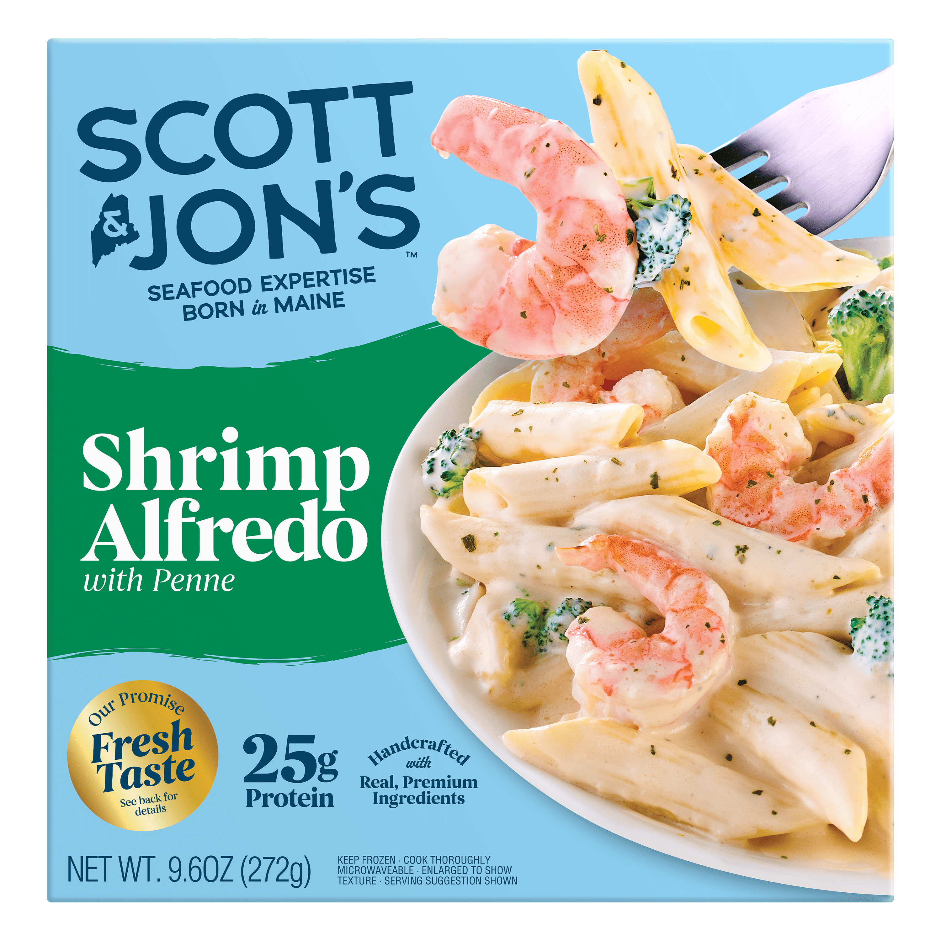Scott & Jon’s Frozen Meals, Shrimp Alfredo Pasta, Microwave Meals, Frozen Lunch or Dinner for One, 9.6 oz