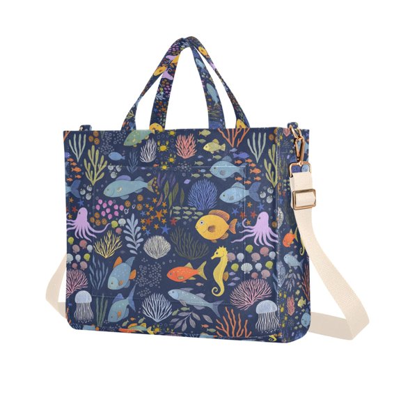 FORMRS Womens Corduroy Tote Bag Crossbody Shoulder Purse Handbag with Detachable Strap, Cartoon Ocean Pattern