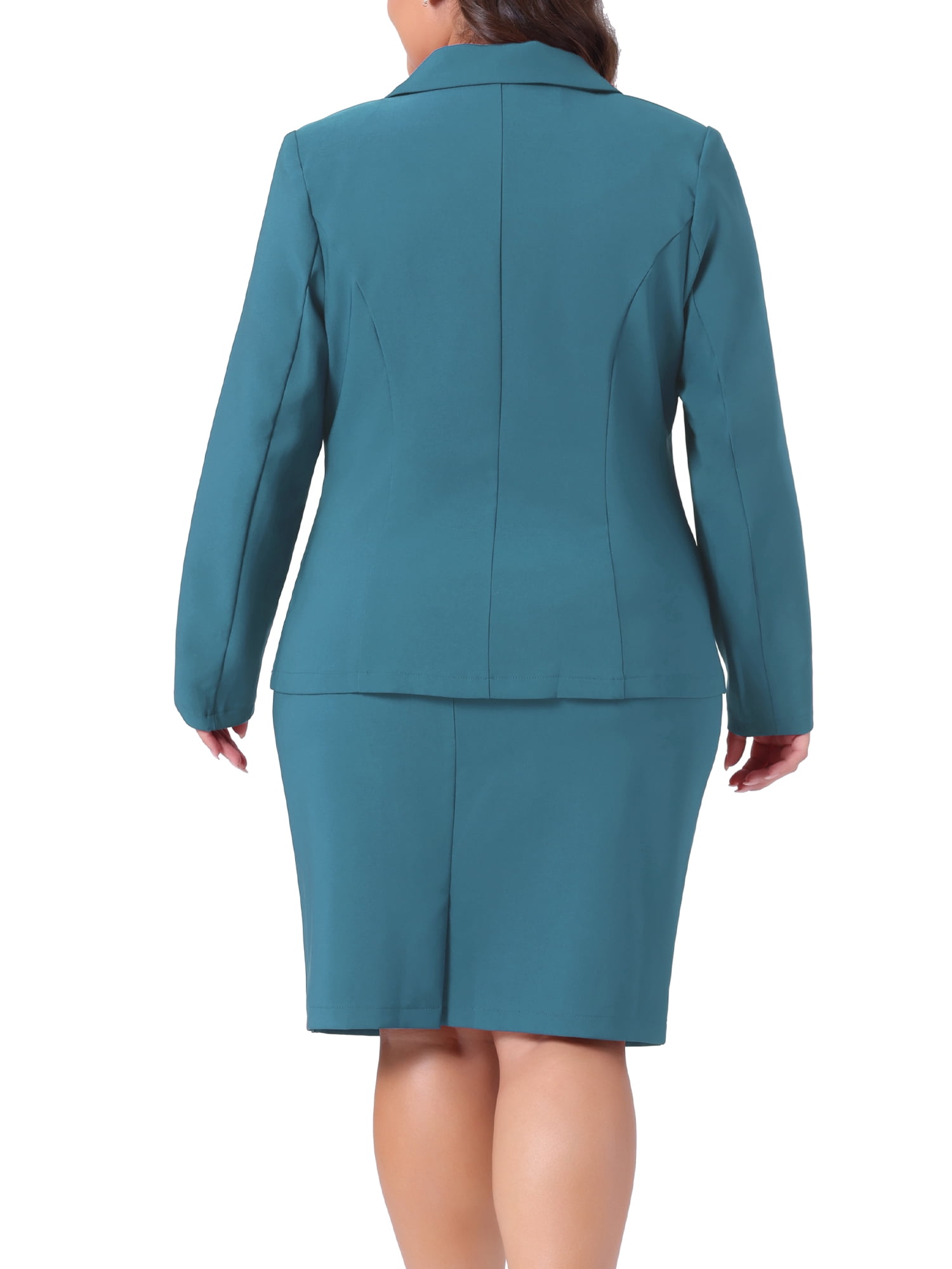 DARING DIVA Women's Plus 2 Pcs Notched Lapel Outfits Business Casual Suit Sets 4X Lake Blue